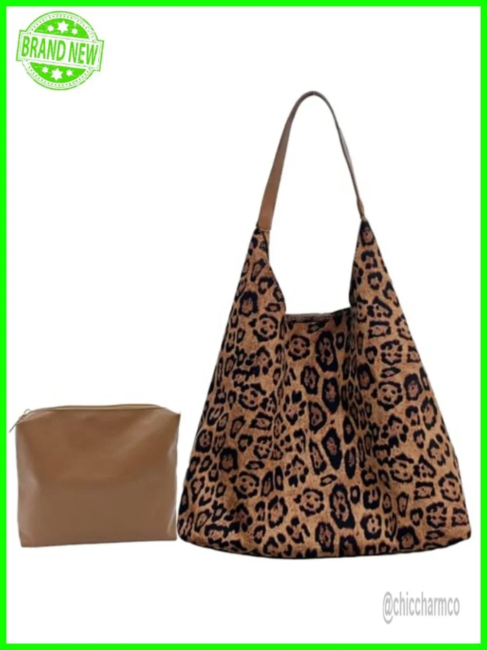 Faux Suede Leopard Print Hobo Bag with Magnetic Closure